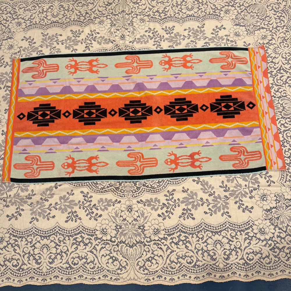 Vintage Palm Cove Southwestern Design Cotton Terry Beach Towel Cactus Lizard